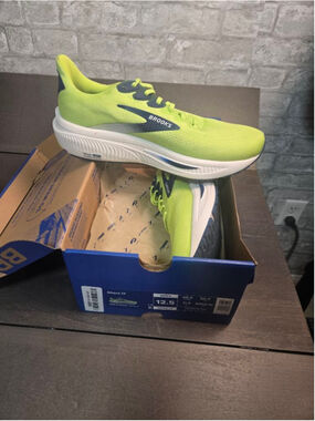 Men's Brooks Ghost 17 Lime Green Navy Blue Sneakers Size 12.5